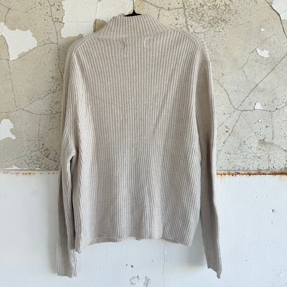 Kenneth Roberts Cardigan Sweater 100% Wool Ribbed Full Zip Mock Neck Beige Men L - Picture 3 of 7